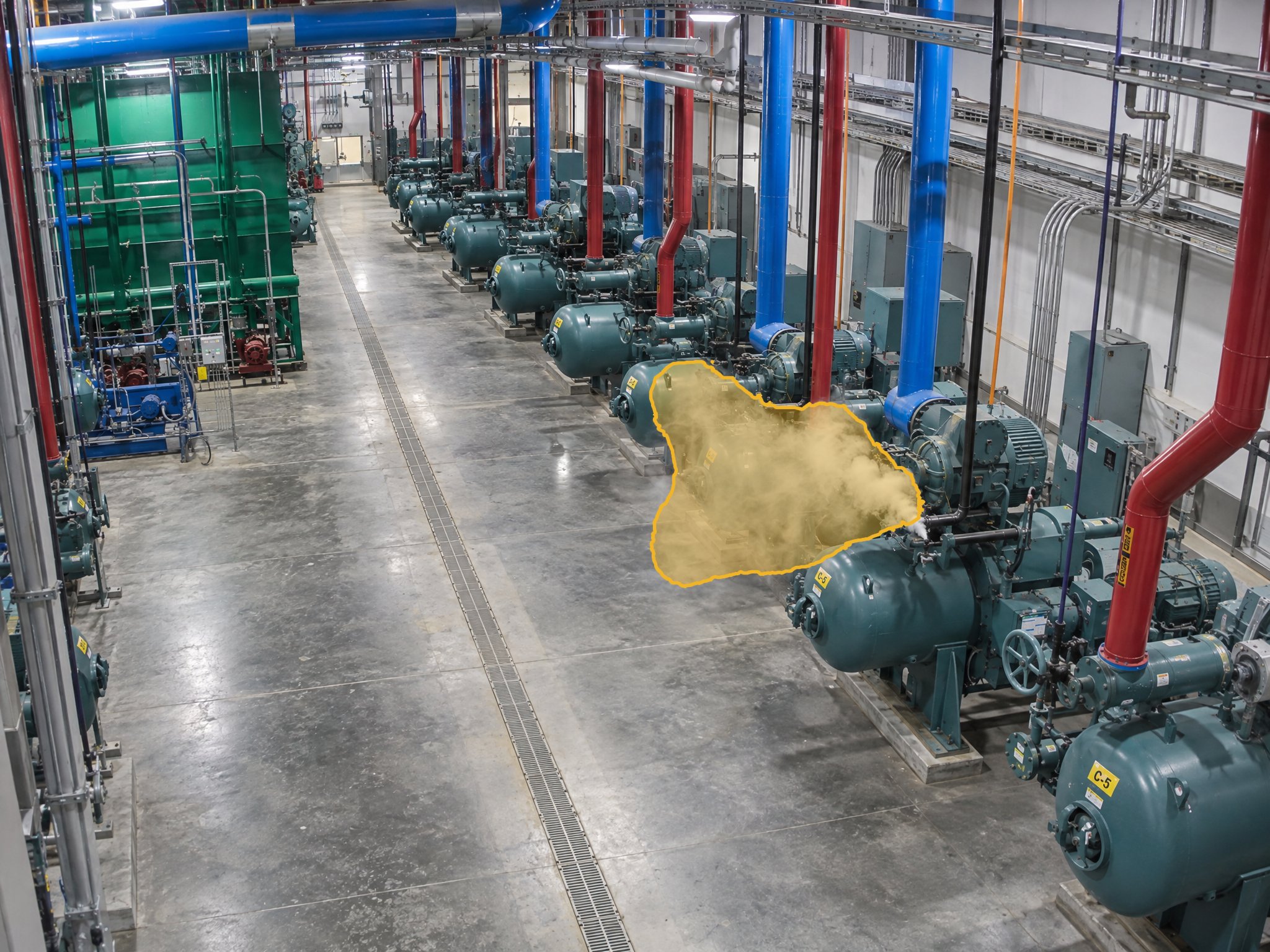 Industrial chiller plant, visible vapor detected