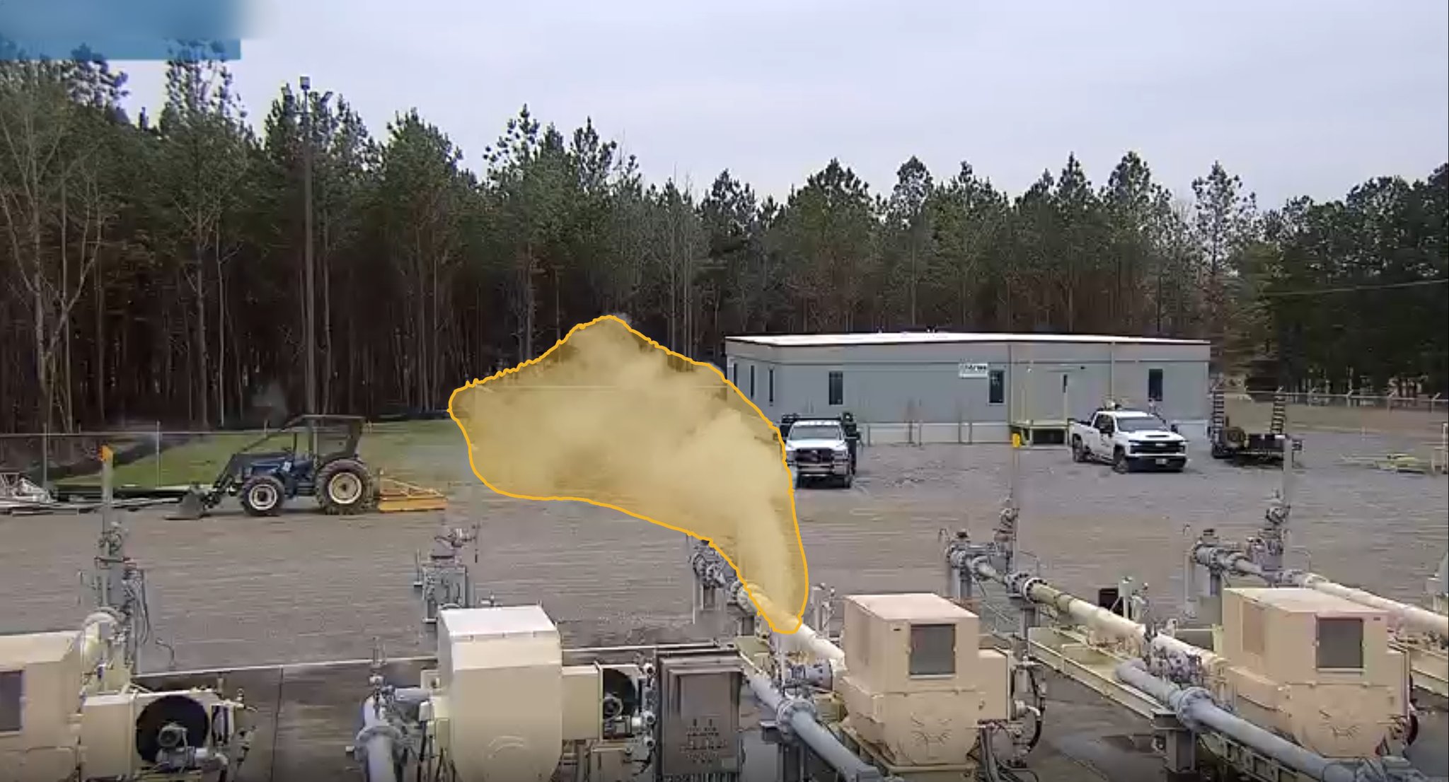 Compressor station, visible vapor detected