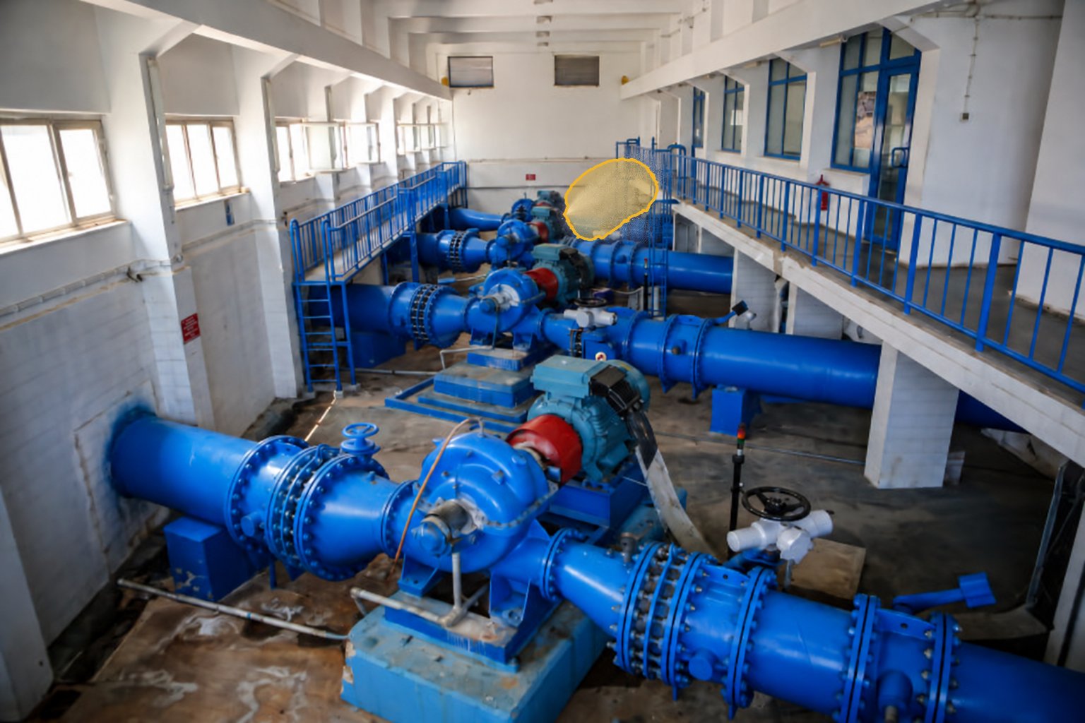 Water utility pump station, spray detected